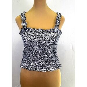 Old Navy Woman's Smocked Floral Crop Top Size M Navy‎ Blue White Floral Boho